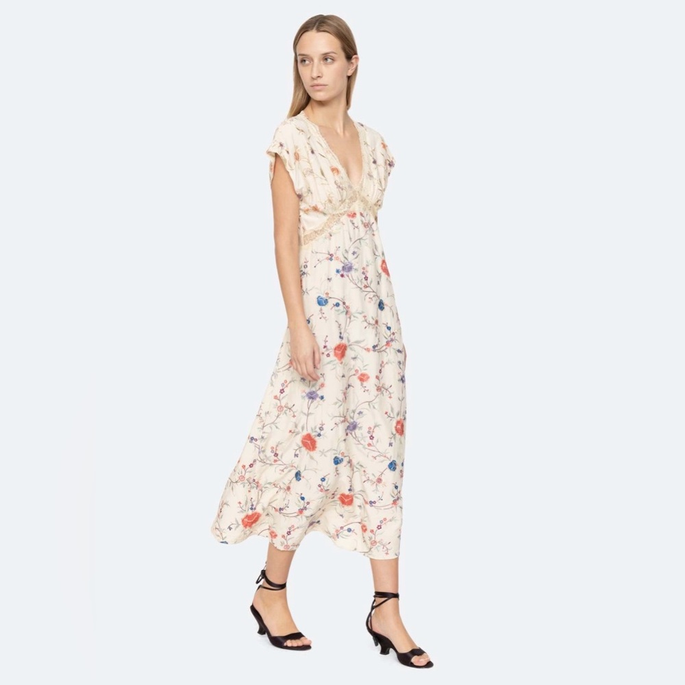 NWT Sea New York Priscilla Flower Embroidered V-Neck Short Sleeve Maxi Dress - Picture 7 of 13